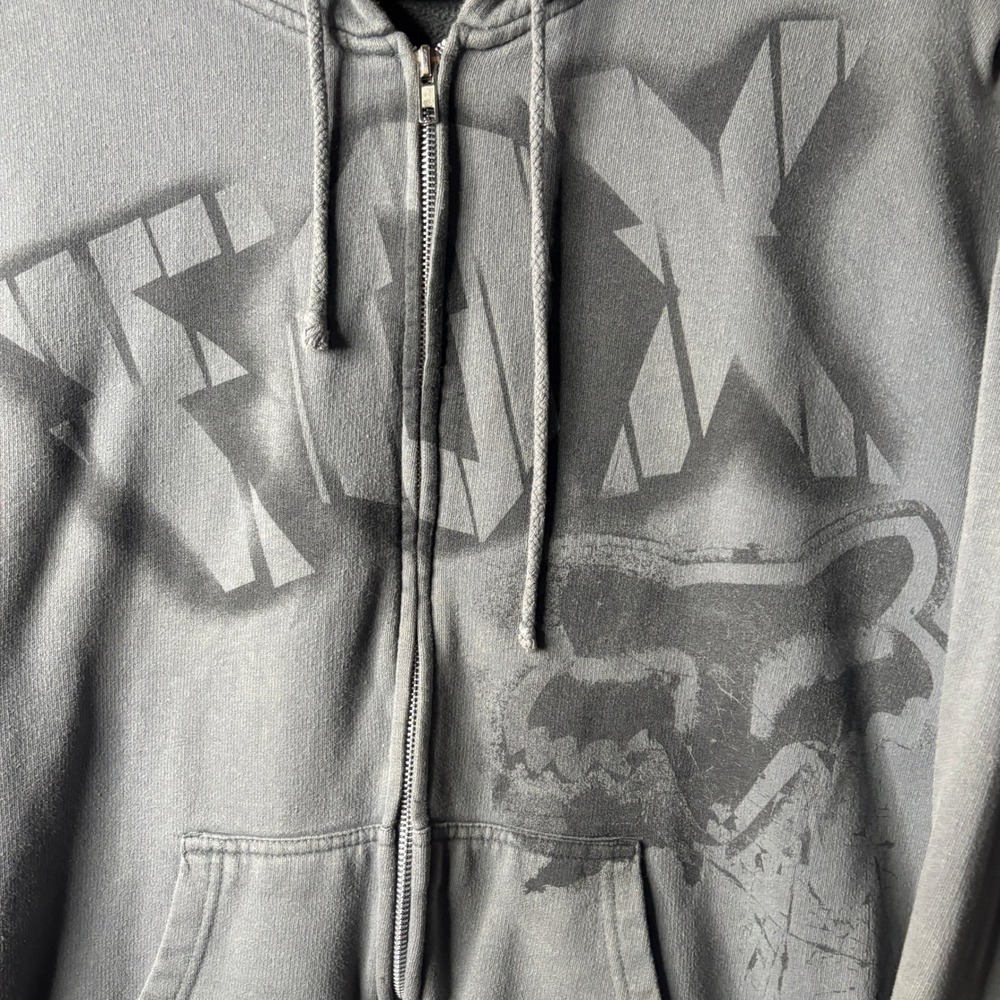 Fox Racing Mens Zip Up Hoodie Large Grey Graphic Sweatshirt Y2K Grunge Skater - Picture 4 of 11